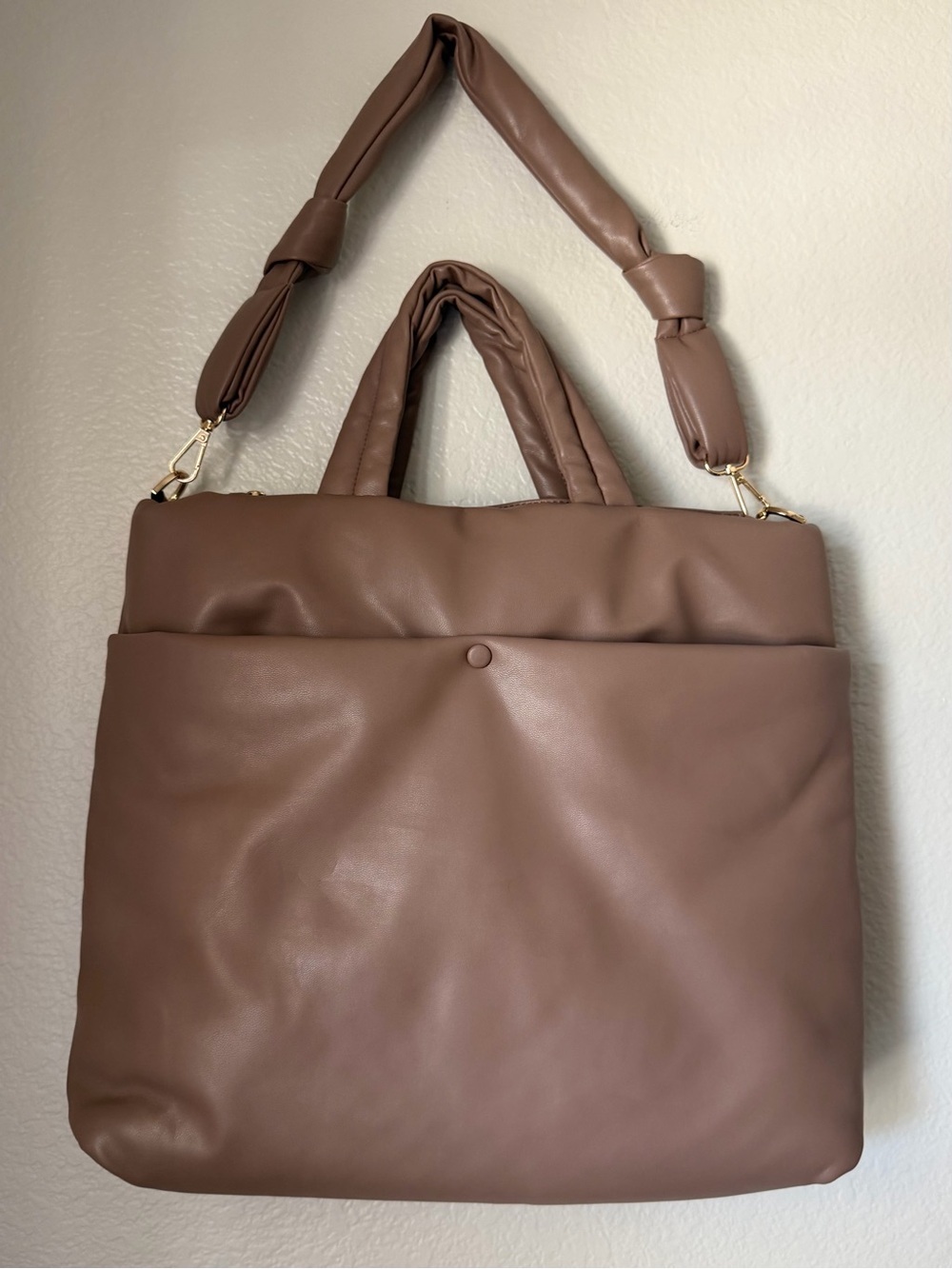A New Day Taupe Puffer Tote Handbag Shoulder Bag Lightweight Travel Laptop Work - Picture 2 of 10